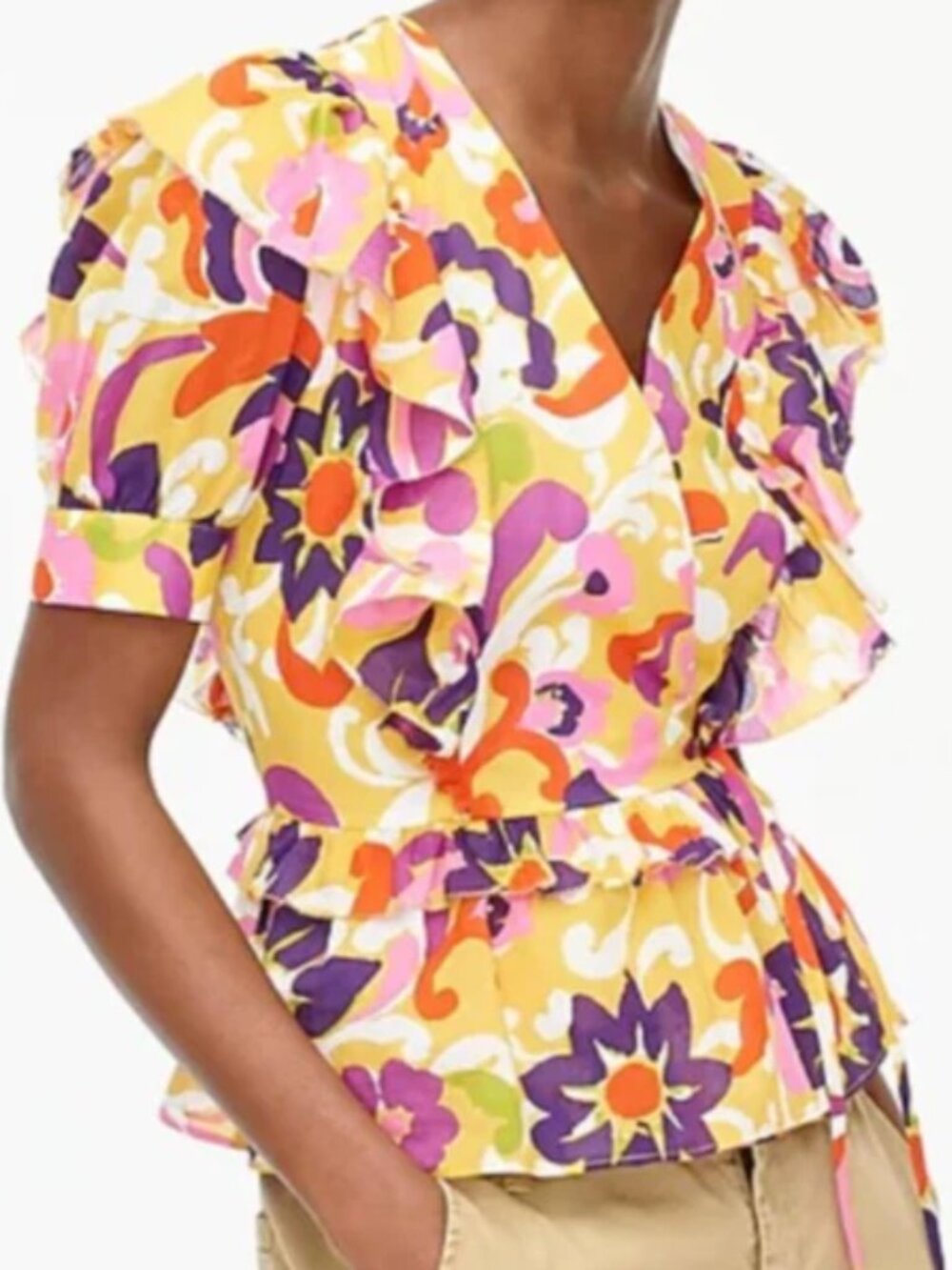 J. Crew Collection Ruffle Wrap Top Size Large - Picture 2 of 4